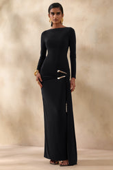 Astrielle | Black Wide-Neck With Gold-Detail And Sash