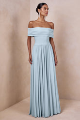 Cindie | Powder Blue Bardot-Neck Maxi Dress