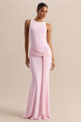 Mirene | Light Pink Round-Neck Maxi-Dress With Gathered-Detailing And Sash