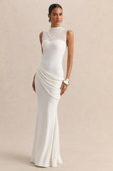 Lyssy | White High-Neck Maxi Dress With Mesh-Detail