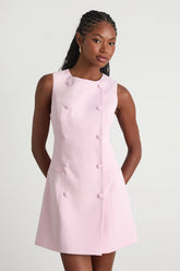 Adelie Dusty Blue Double Breasted Sleeveless Mini Dress