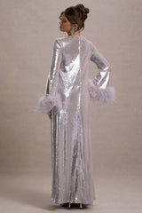 Tallie | Lilac Sequin Maxi Dress With Feather Trim