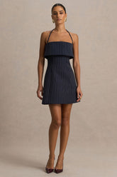Ember | Navy Pinstripe Square-Neck Mini Dress