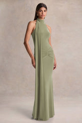 Hyla | Green High-Neck Maxi Dress With Sash-Detail