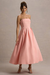 Annalise | Pink Bandeau Skater Midi Dress