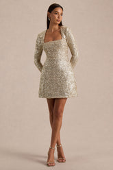 Invite | Gold Sequin Square-Neck Mini Dress