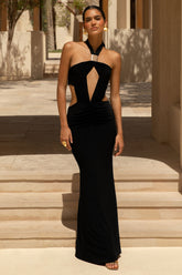Giuseppa | Black Halter-Neck Cut-Out Maxi Dress