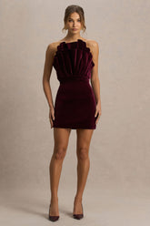 Polly | Burgundy Velvet Ruffled Strapless Mini Dress