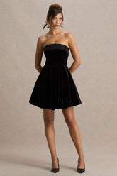 Mina | Black Velvet And Satin Bandeau Skater Mini Dress