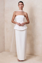 Naira | White Satin Bandeau Corset Maxi Dress