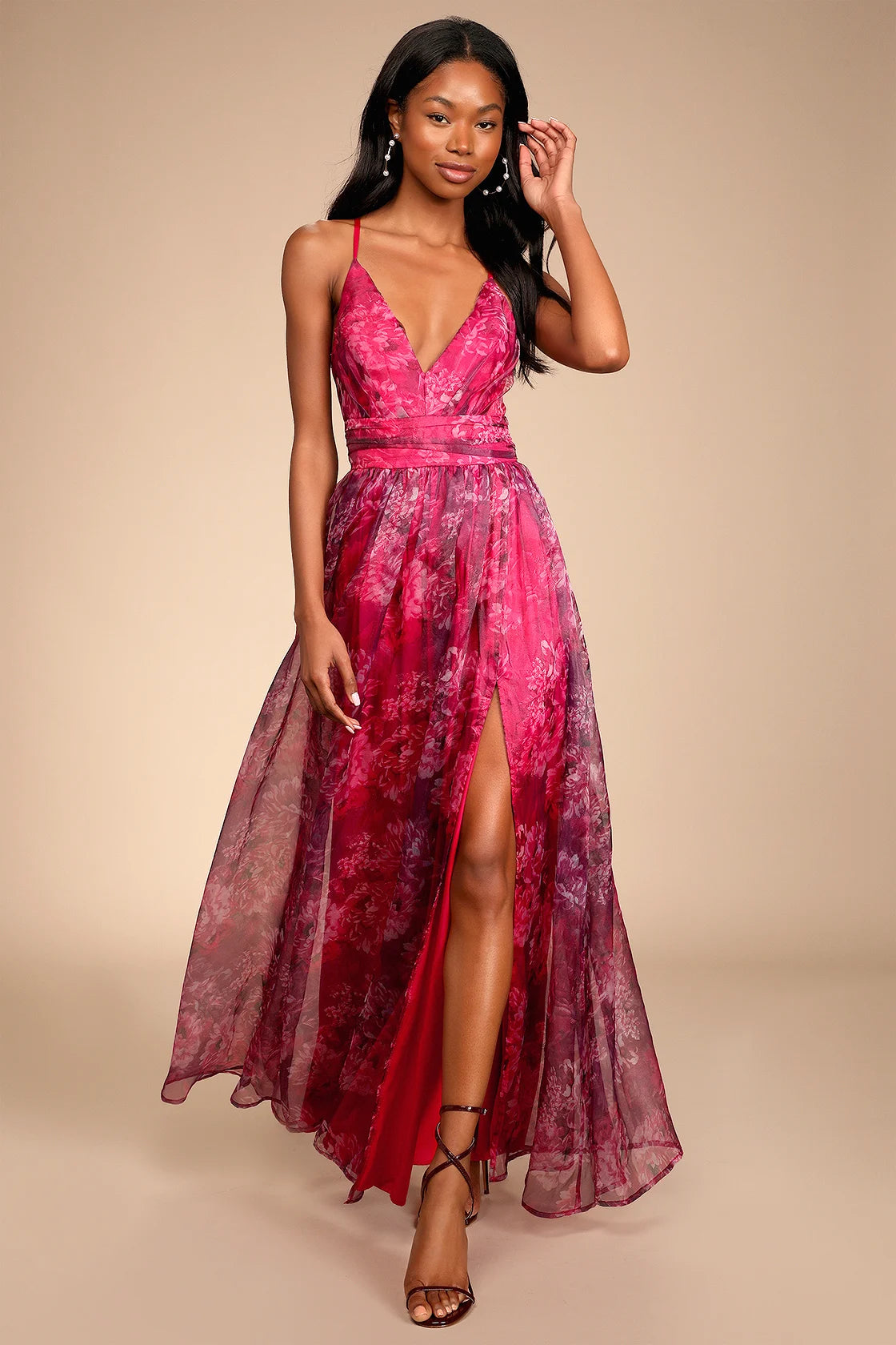 Romance That Wows Green Floral Print Organza Maxi Dress