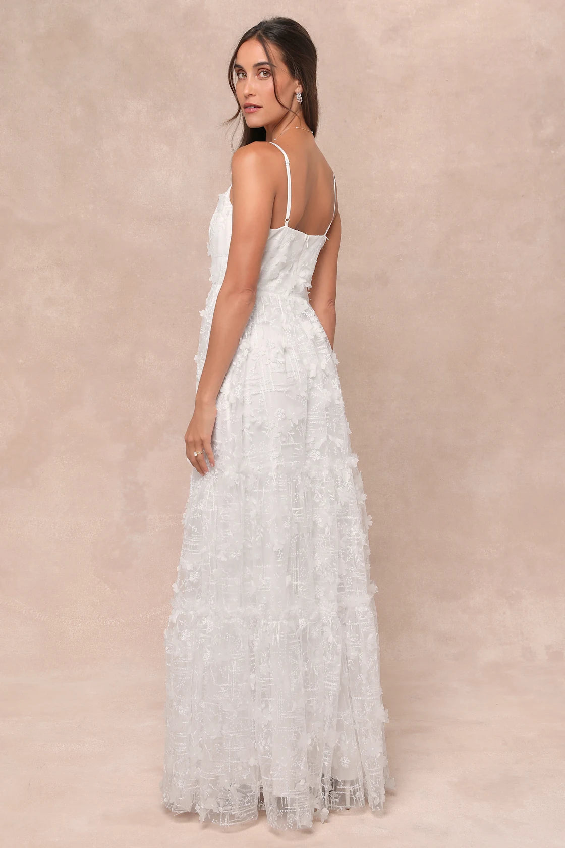 Adoringly Yours White Tiered 3D Floral Maxi Dress