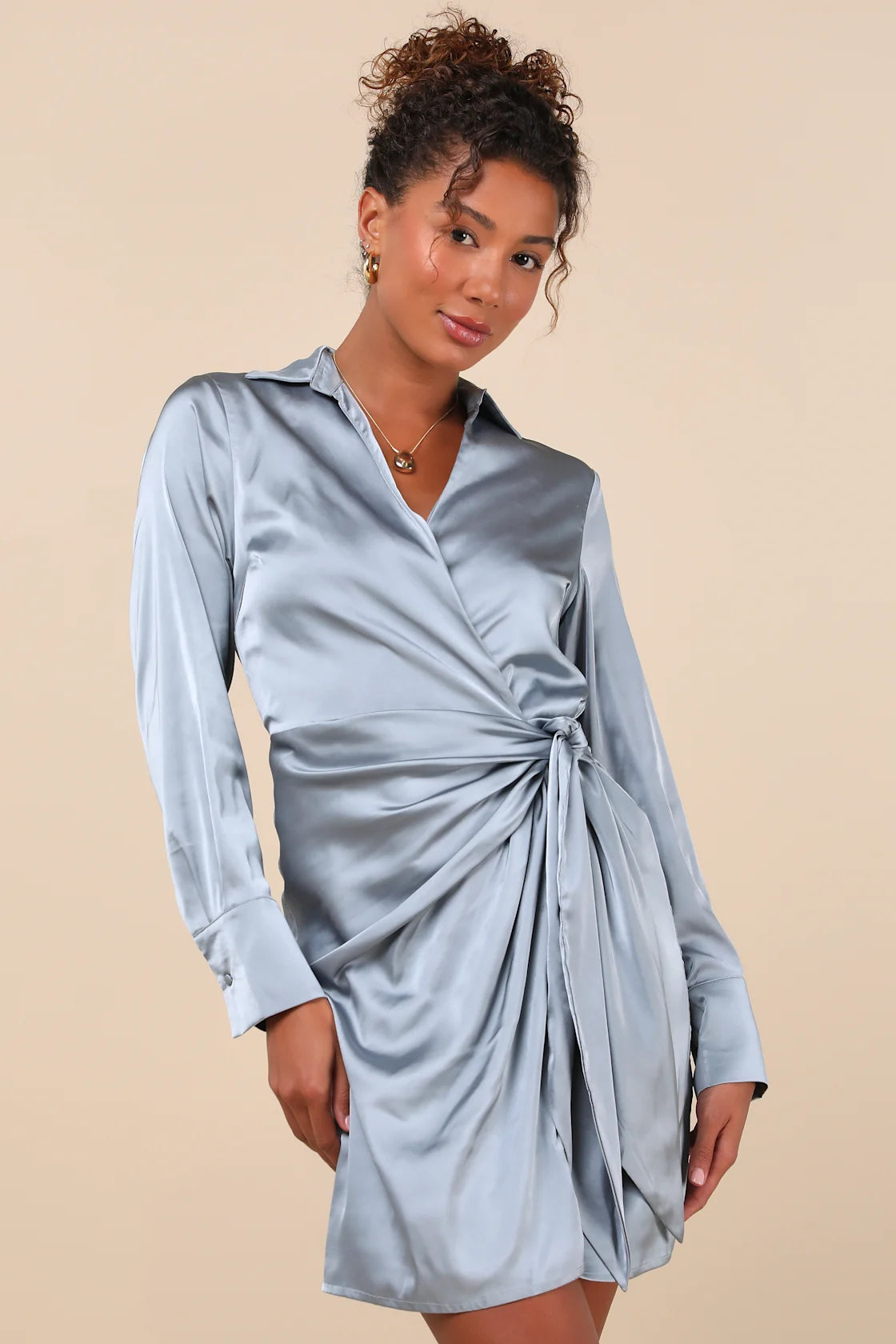 Painterly Perfection Ivory Multi Abstract Satin Wrap Mini Dress