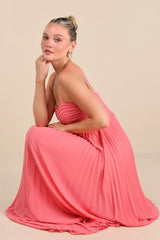 Jolette Blue Pleated Knot-Front Maxi Dress