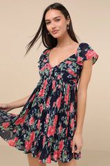 Amalfi Coast Emerald Pleated Flutter Sleeve Mini Dress