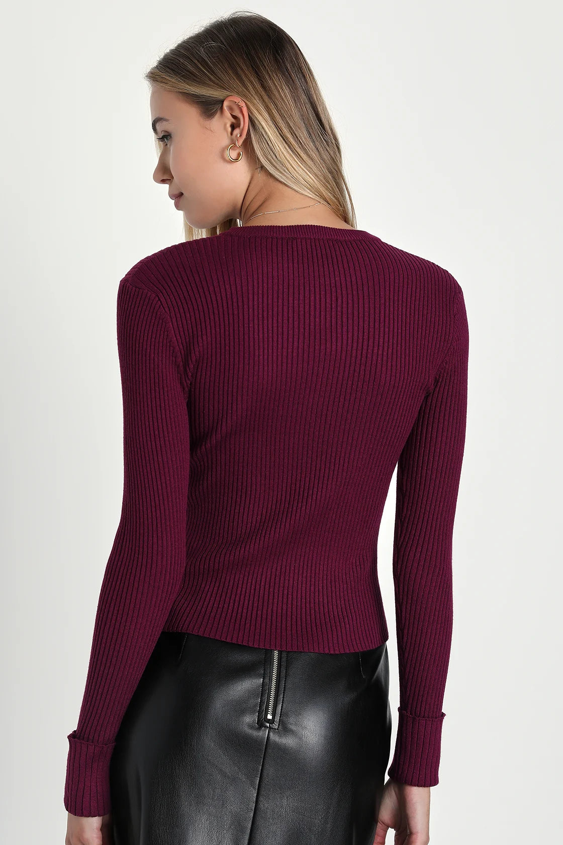 Karlee Dark Teal Blue Ribbed Knit Long Sleeve Sweater Top