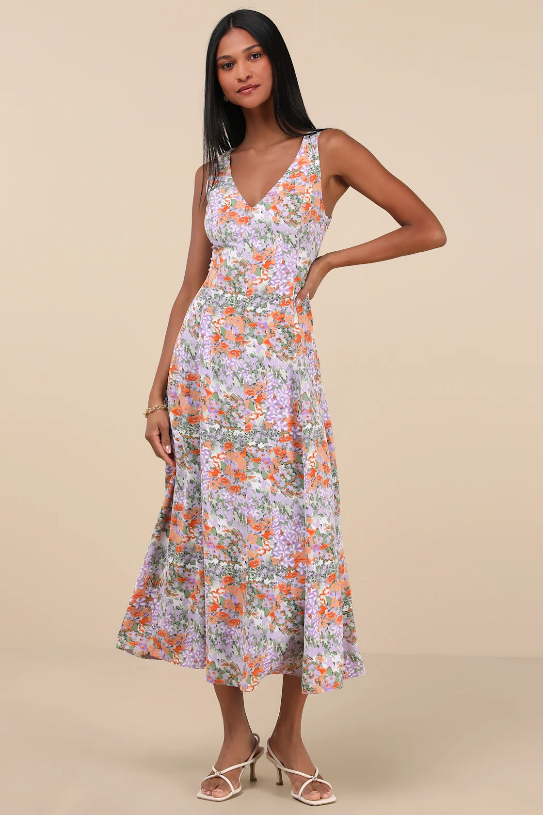 Your Only Darling Lavender Floral Print Sleeveless Midi Dress