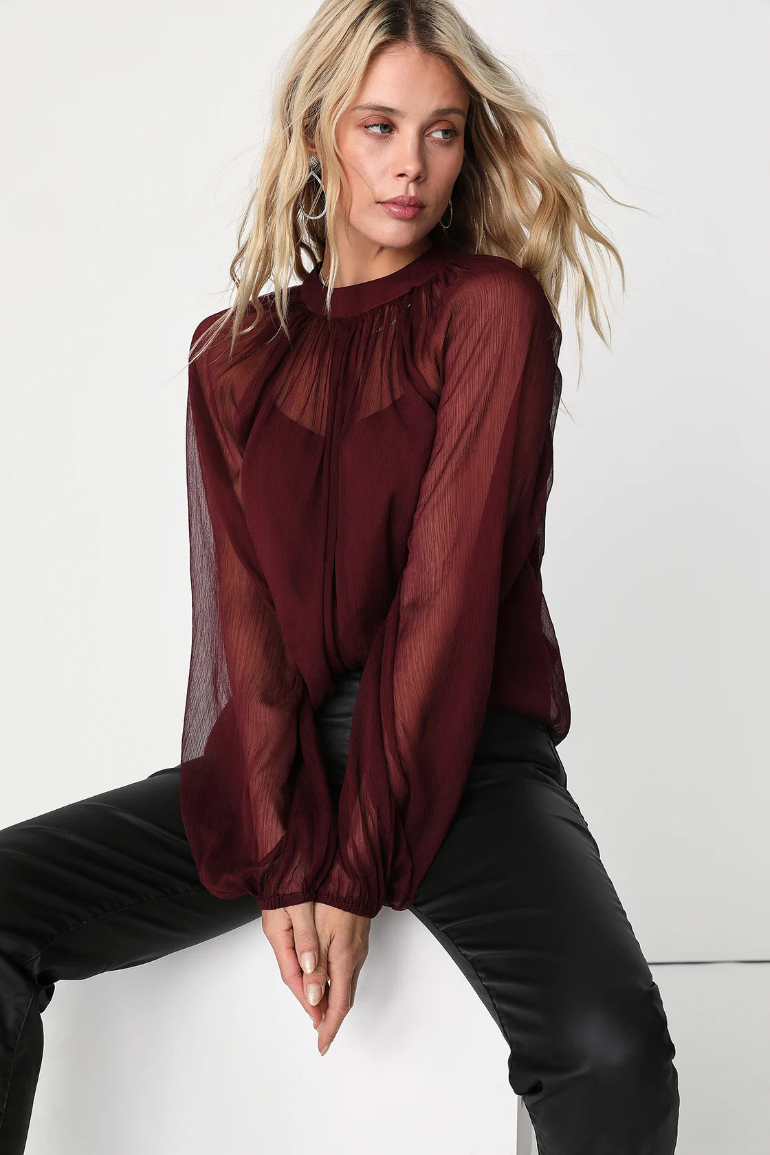 Angelically Airy Emerald Green Balloon Sleeve Top