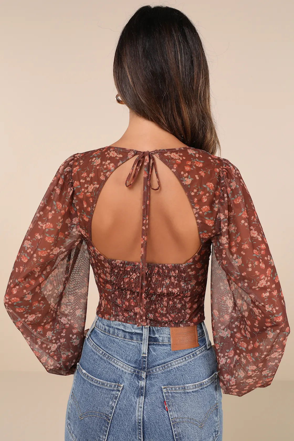 Feeling So Cute Dark Green Mesh Balloon Sleeve Crop Top