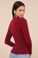Charmed Vibes Ivory Ribbed Lettuce Edge Long Sleeve Top