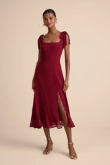 Summer Invite White and Blue Toile Tie-Strap Tiered Midi Dress