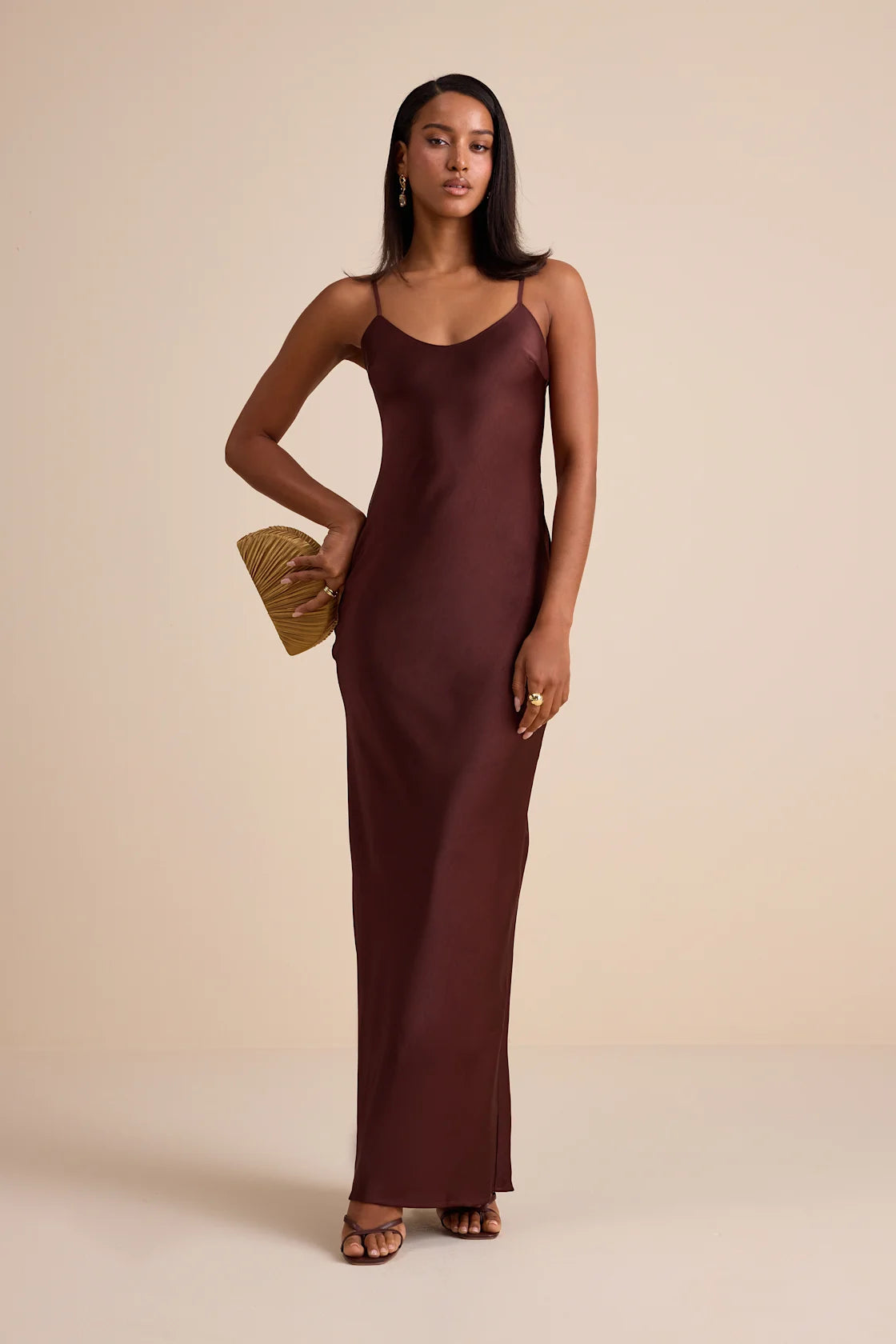Janet Light Yellow Satin Slip Maxi Dress