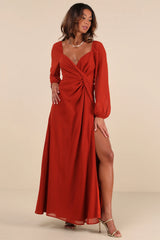 Composed Soiree White Twist-Front Long Sleeve Maxi Dress