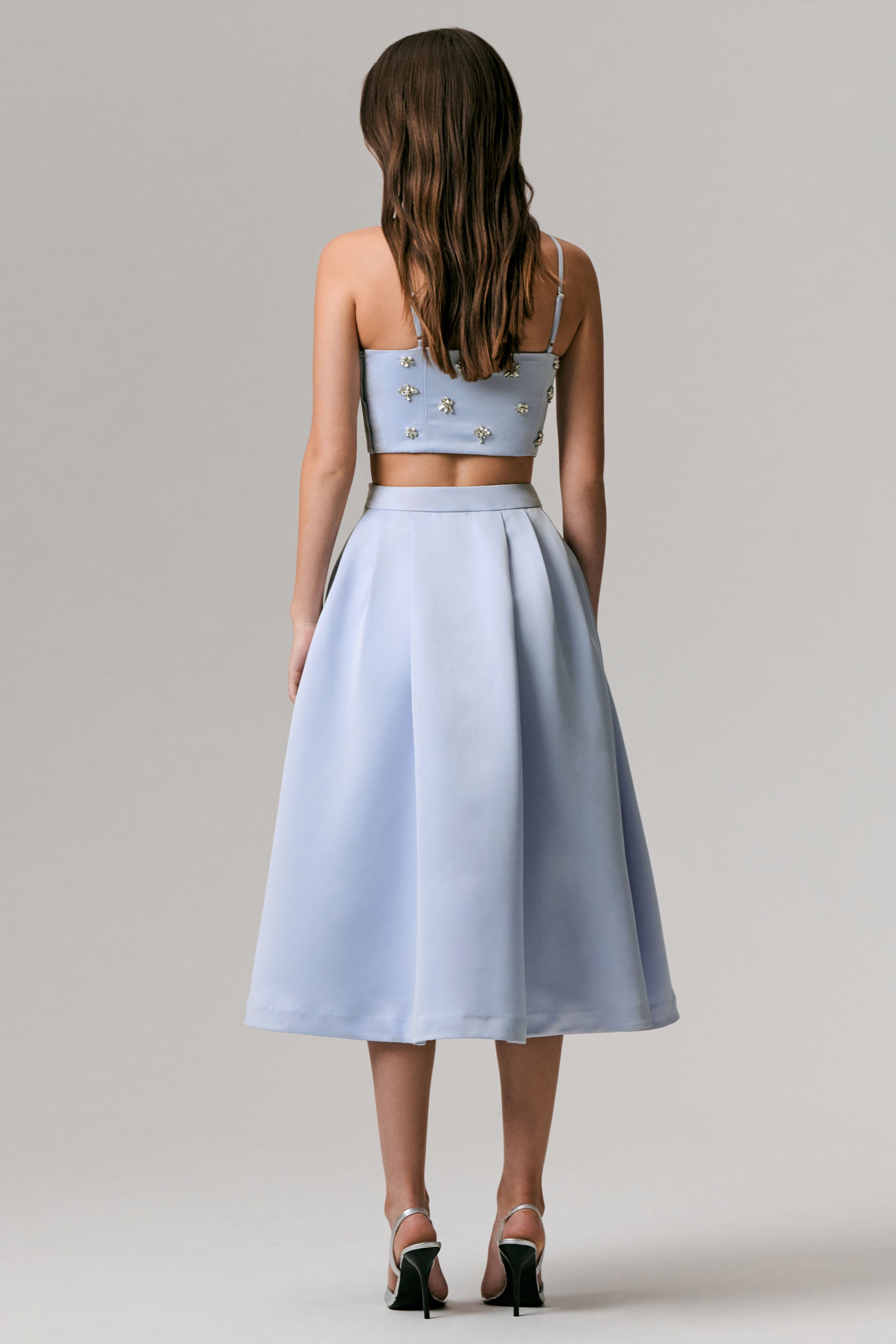 Iris | Blue Satin Pleated Midi Skirt