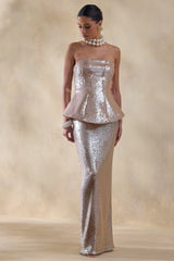 Dalisse | Nude Sequin Bandeau Corset Maxi Dress