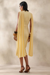 Lysandria | Lemon High-Neck Midi Dress With Draped-Detailing