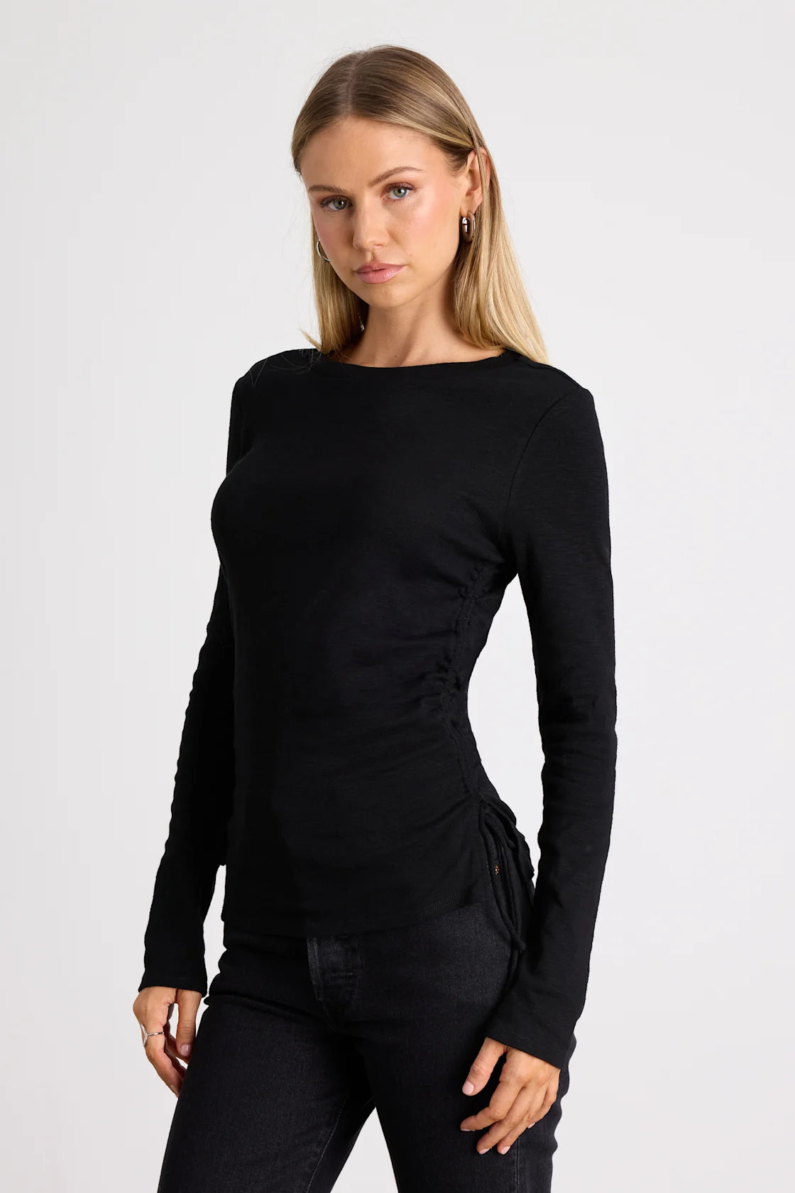 Ambrose Light Green Burnout Ruched Long Sleeve Top