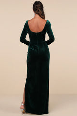 Forever Sensational Navy Blue Velvet Long Sleeve Maxi Dress