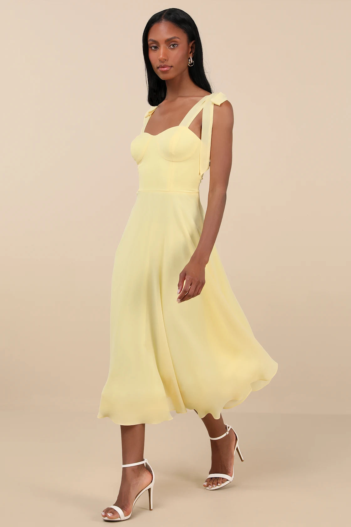 Sophisticated Charisma Navy Blue Tie-Strap A-Line Midi Dress