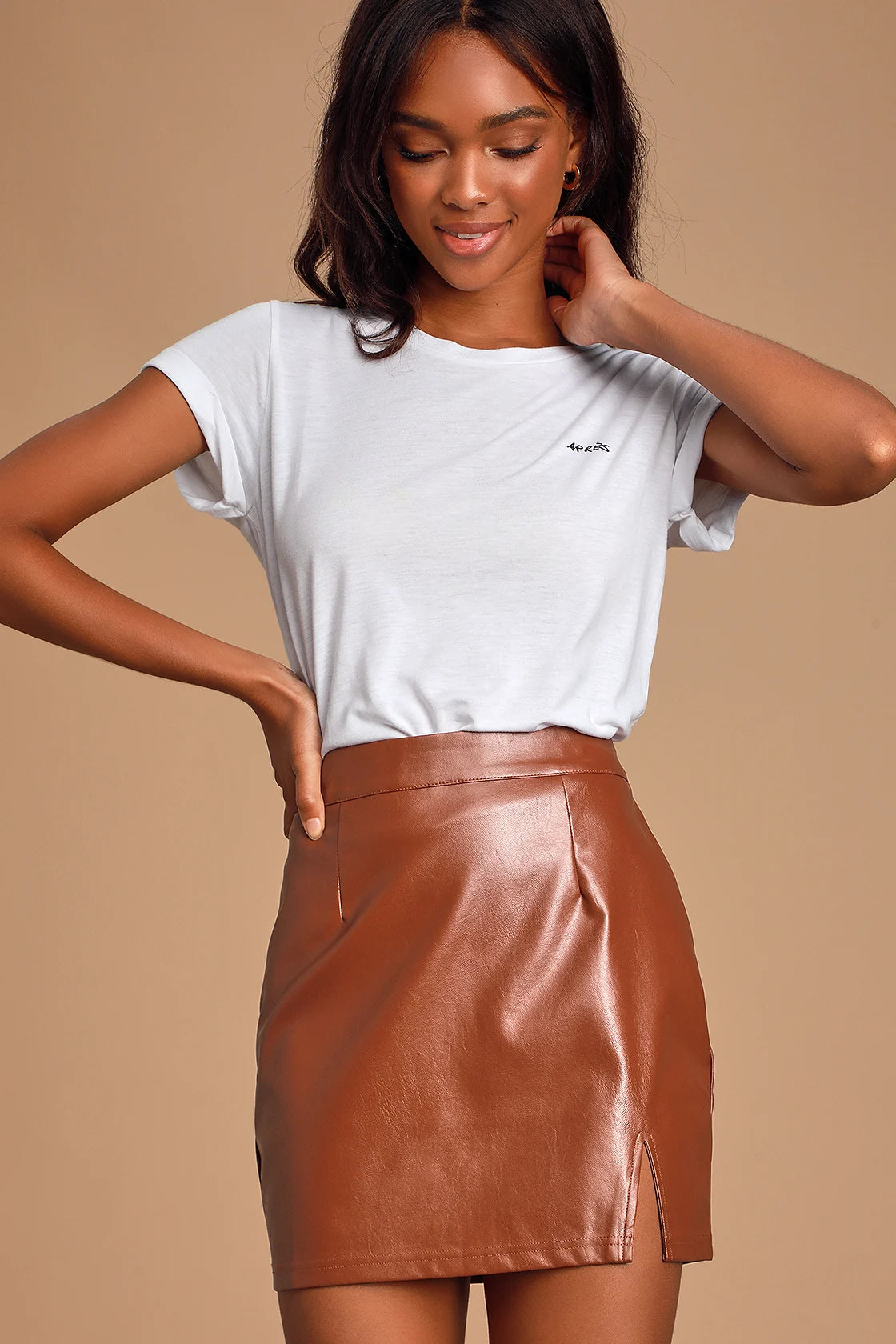 Corte Red Vegan Leather Mini Skirt