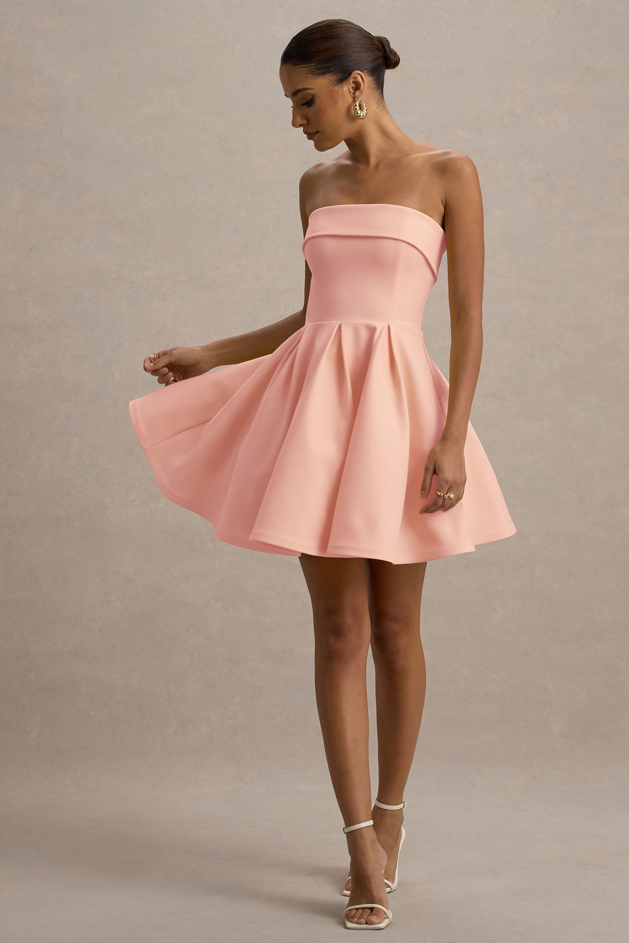Bruna | Light Pink Bandeau Skater Mini Dress